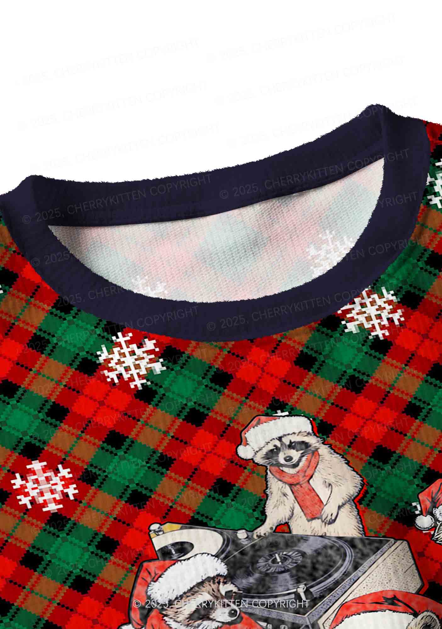 Raccoon Concert Y2K Christmas Crop Knit Sweatshirt Cherrykitten