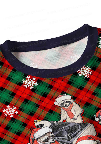 Raccoon Concert Y2K Christmas Crop Knit Sweatshirt Cherrykitten