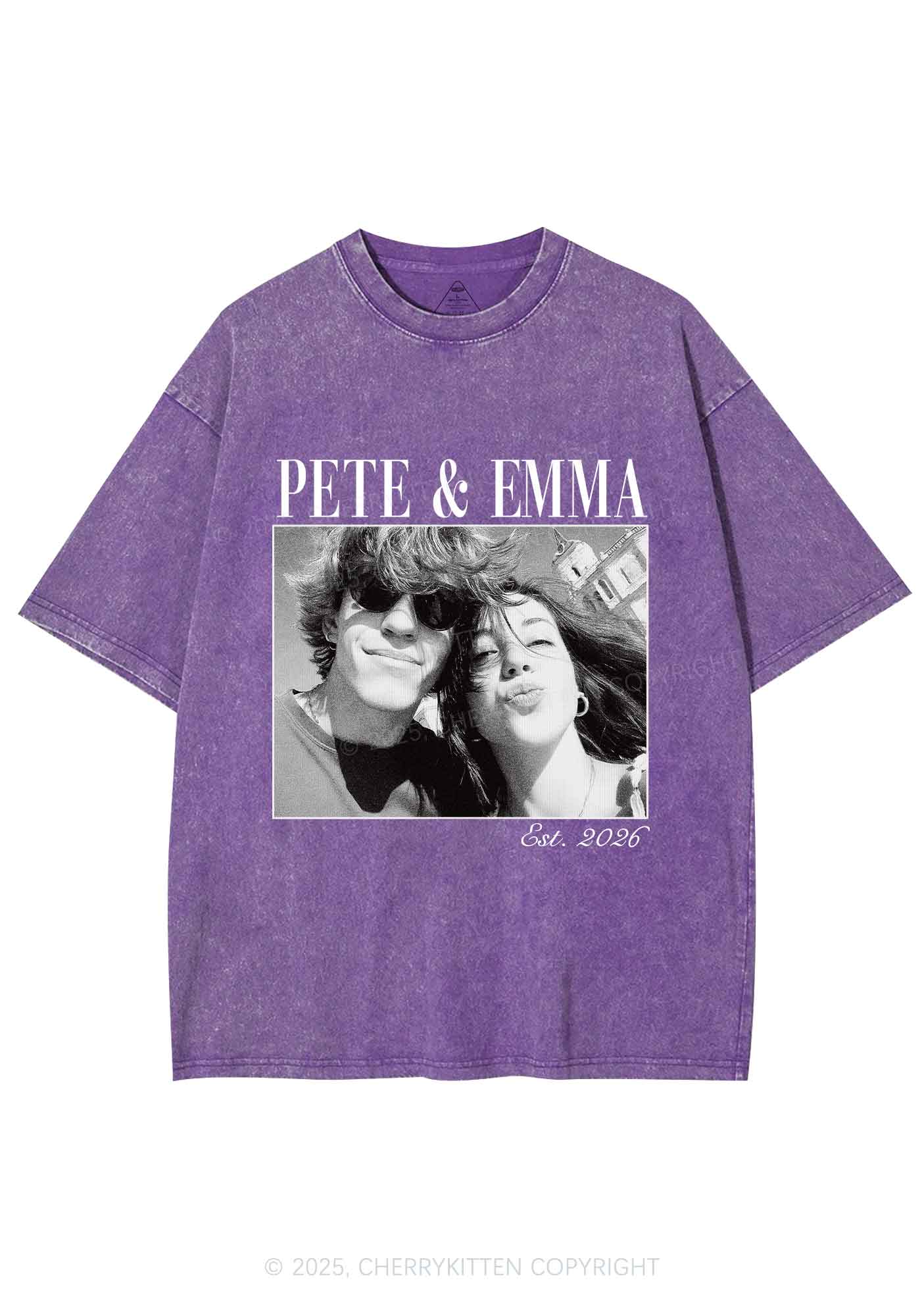 Custom Lover Photo Y2K Shirts Washed Tee Cherrykitten
