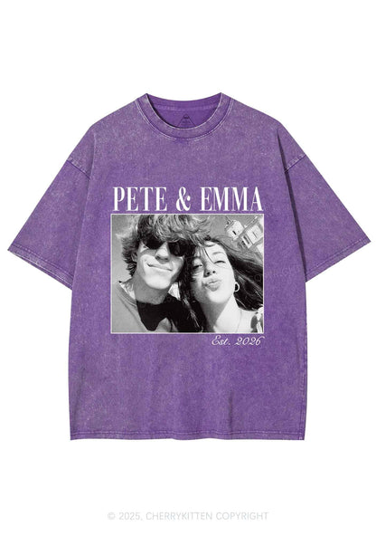 Custom Lover Photo Y2K Shirts Washed Tee Cherrykitten