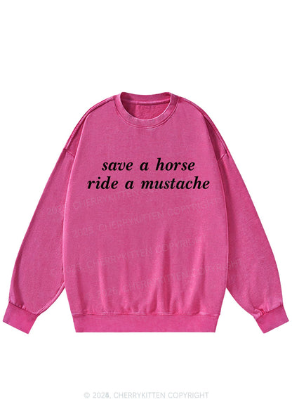 Ride A Mustache Y2K Washed Sweatshirts Cherrykitten