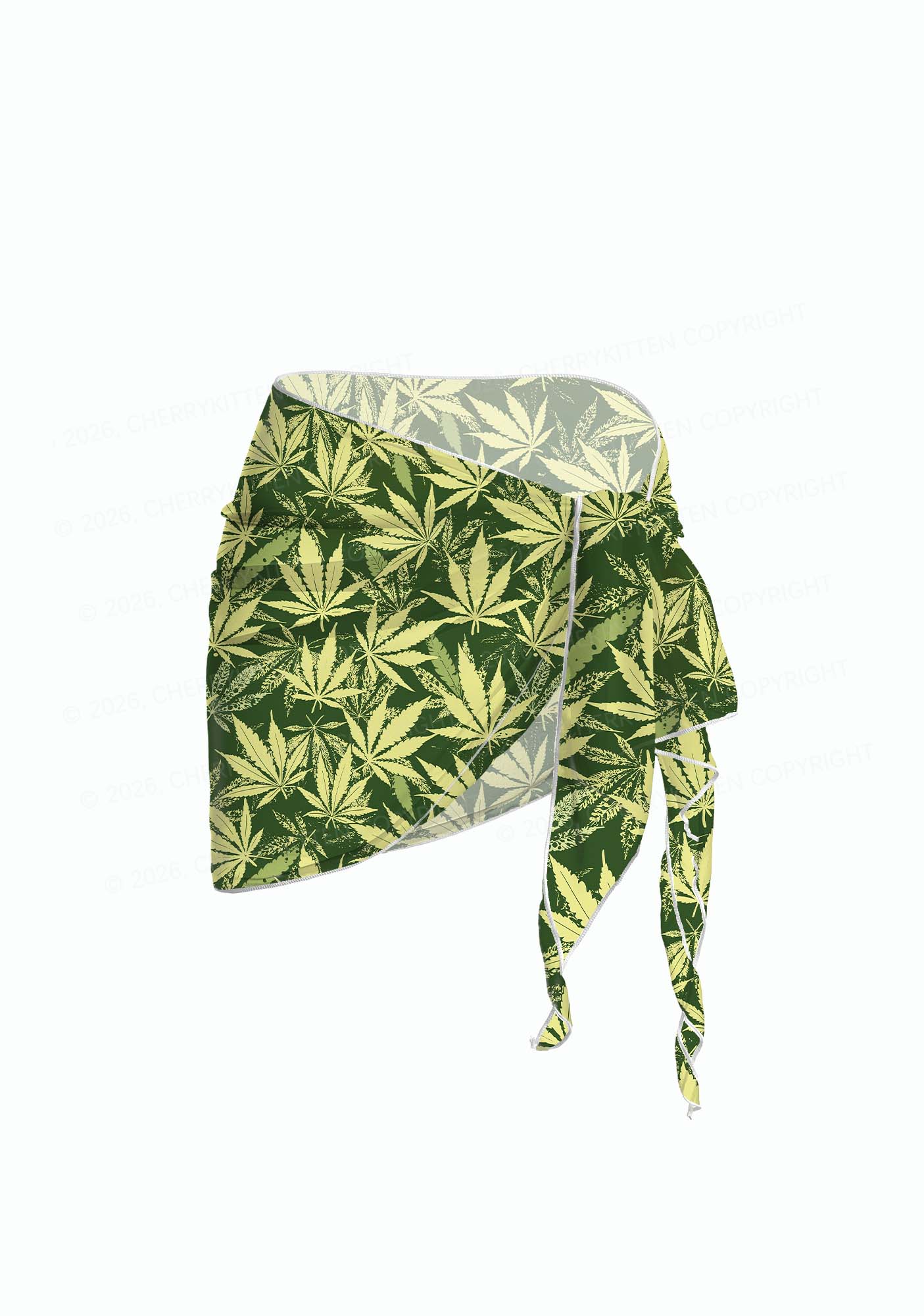 Green Wxxd Leaf Y2K Print Bikini Set Cherrykitten
