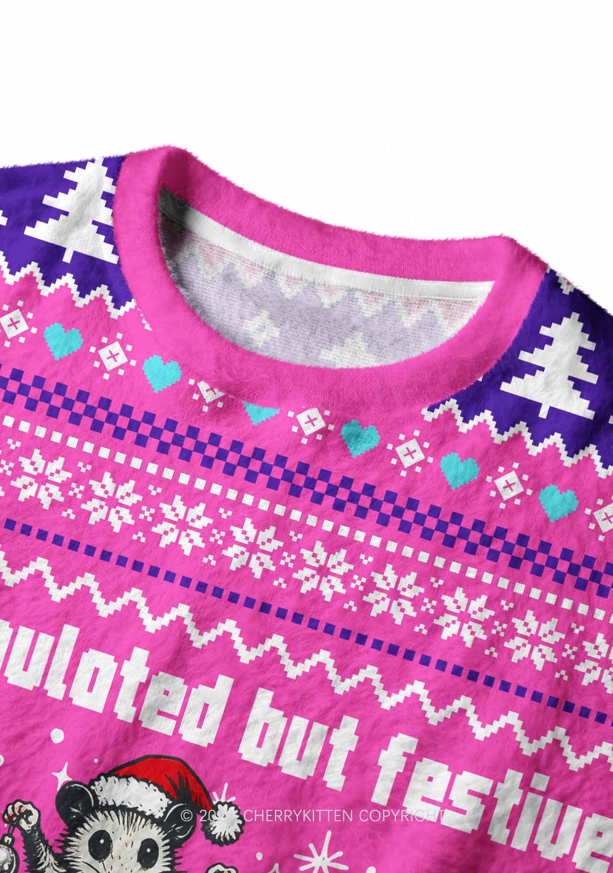 Overstimulated But Festive Christmas Opossum Y2K Knit Sweatshirt Cherrykitten