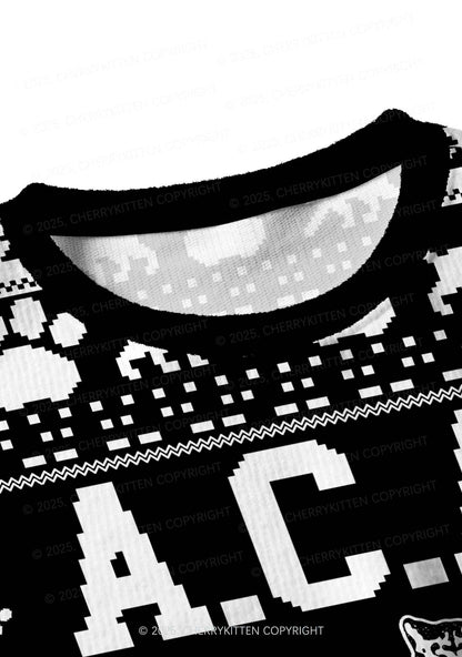 Black ACAB Cats Y2K Christmas Crop Knit Sweatshirt Cherrykitten