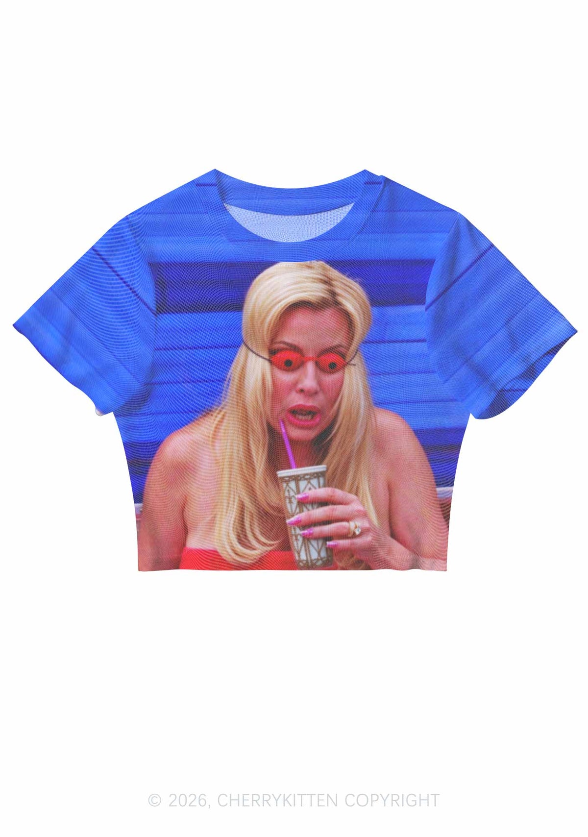 Red Eyeball Blonde Y2K Mesh Crop Top Cherrykitten