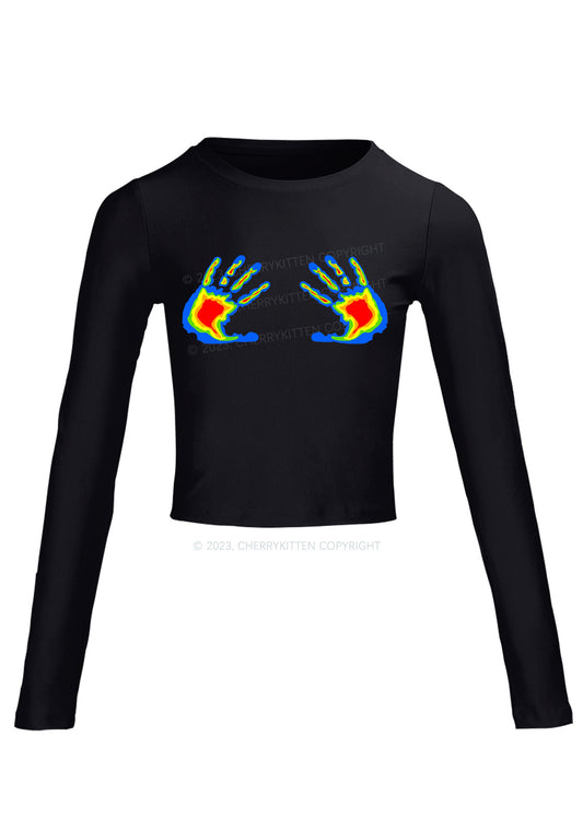 Thermal Hands Long Sleeve Crop Top Cherrykitten