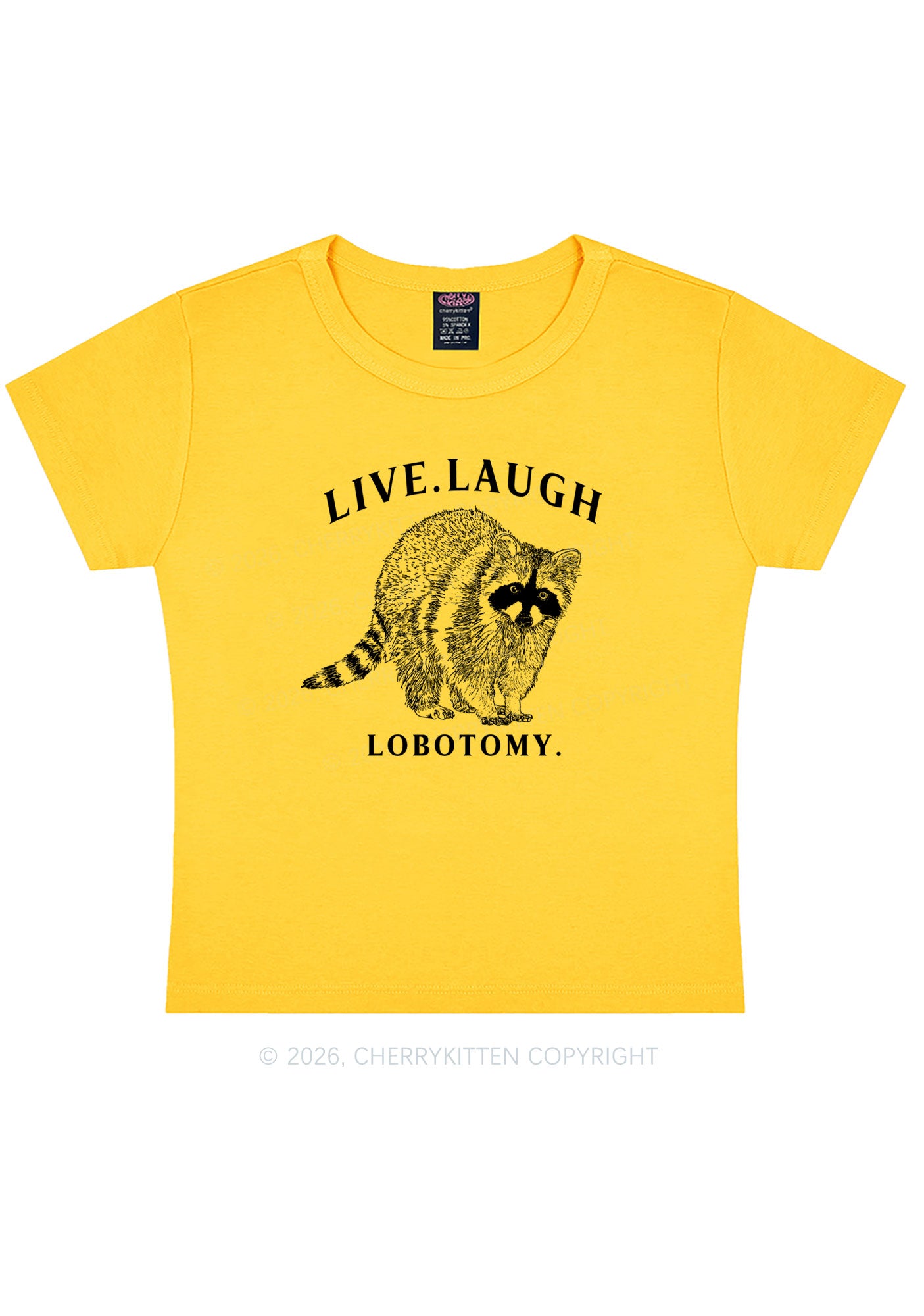 Live Laugh Lobotomy Raccoon Y2K Baby Tee Cherrykitten