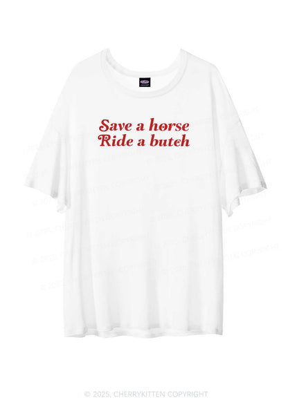 Save Horse Ride Butch Pride Y2K Sheer Boyfriend Tee Cherrykitten