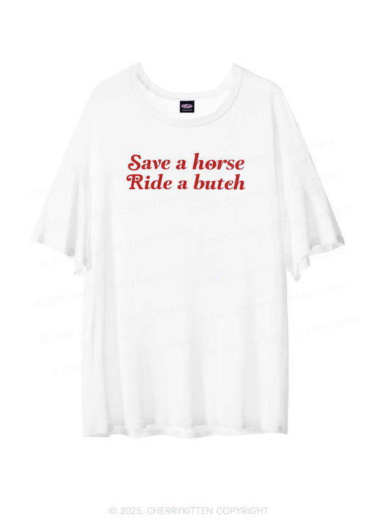 Save Horse Ride Butch Pride Y2K Sheer Boyfriend Tee Cherrykitten