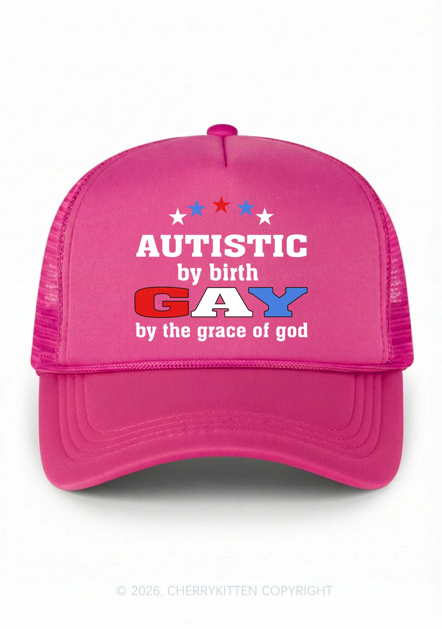 Autistic By Birth Gay Pride Y2K Trucker Hat Cherrykitten
