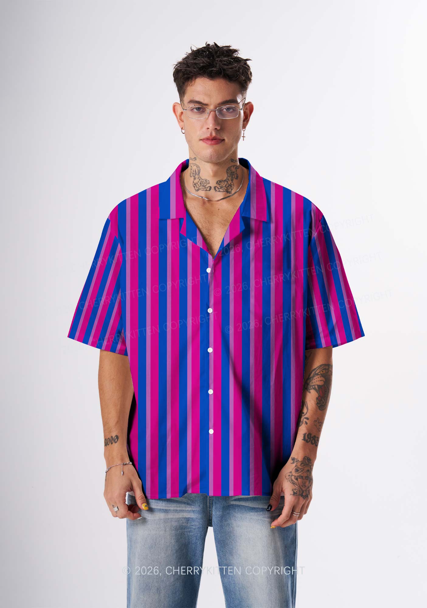 Bisexual Flag Pride Y2K Print Hawaiian Shirt Cherrykitten