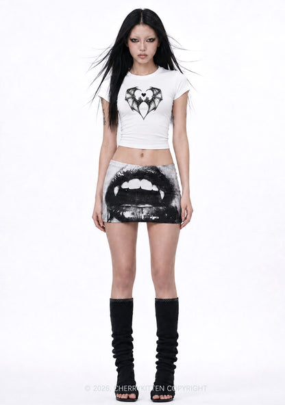 Halloween Bat Heart Y2K Goth Angel Wings Baby Tee Cherrykitten