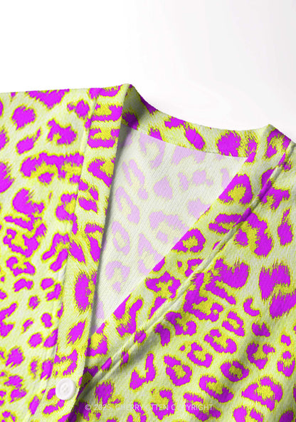Yellow Leopard Y2K Christmas Cardigan Knit Sweatshirt Cherrykitten