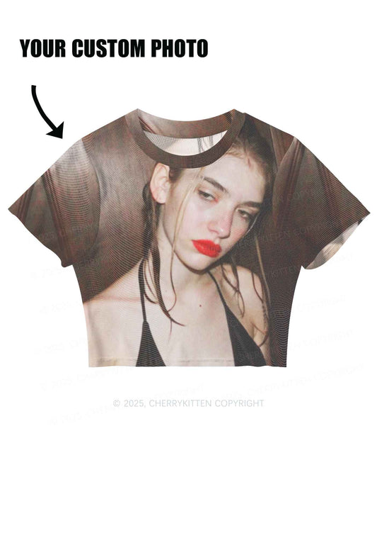 Custom Personalized Photo Y2K Mesh Crop Top Cherrykitten