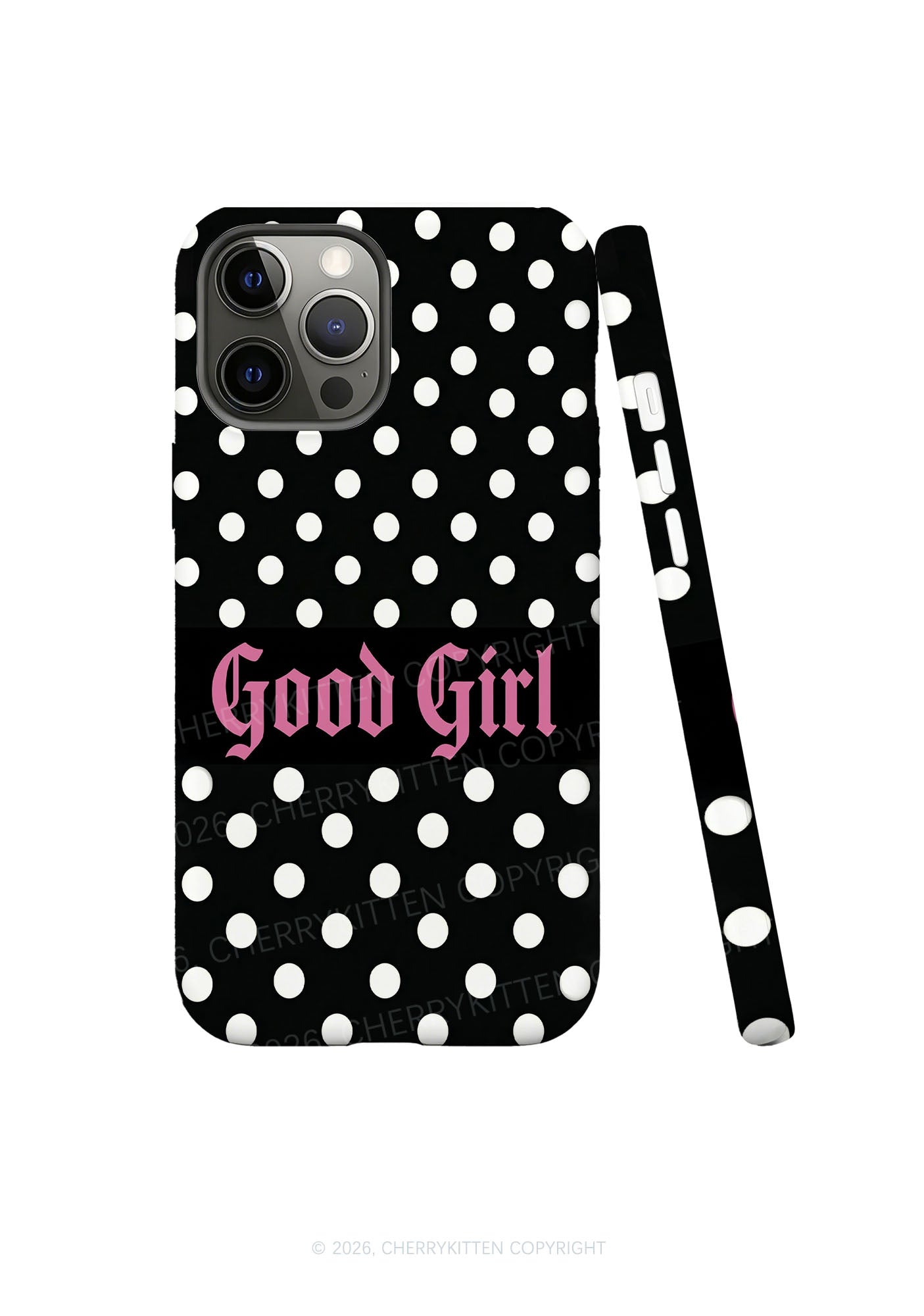Good Girl White Dots On Black Y2K Phone Case Cherrykitten