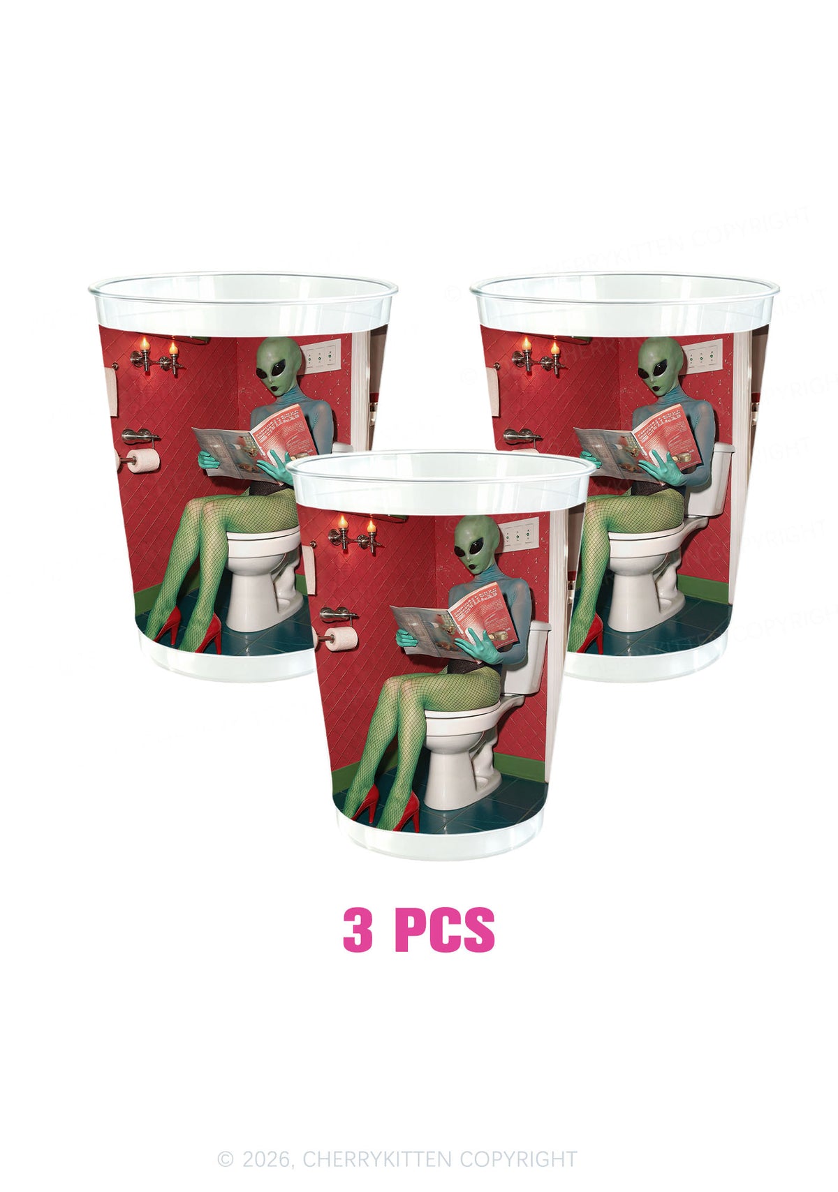 Alien On Toilet Y2K Halloween Plastic Cup Cherrykitten