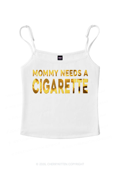 Mommy Needs A Cigarette Silver Foil Printed Y2K Spaghetti Strap Cami Cherrykitten