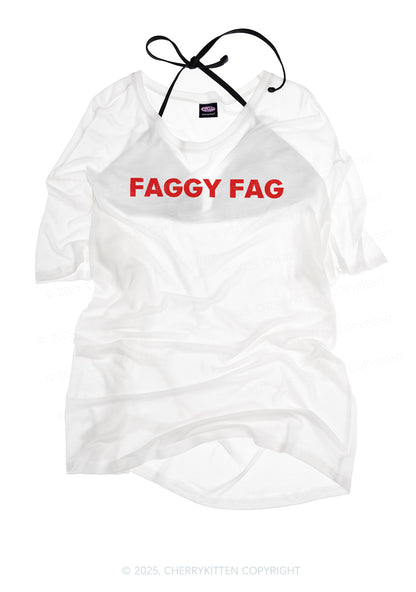 Faggy Fag Pride Y2K Sheer Boyfriend Tee Cherrykitten