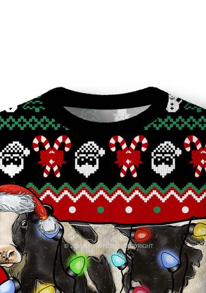 Glitter Cow Y2K Christmas Knit Sweatshirt Cherrykitten