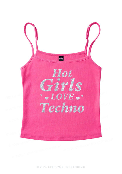 Glitter Hot Girls Love Techno Y2K Spaghetti Strap Cami Cherrykitten