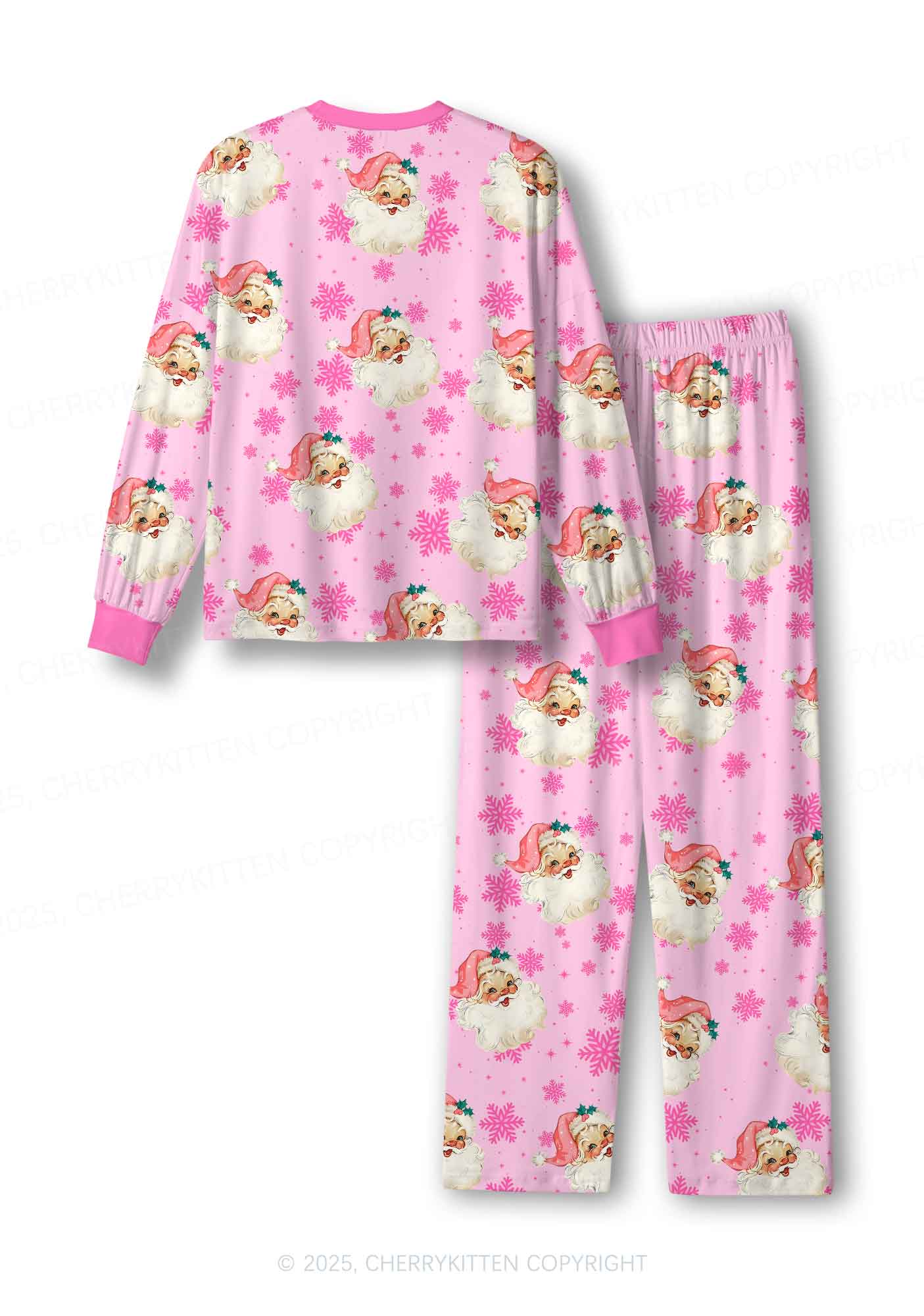 Christmas Pink Santa Y2K Print Long Sleeve Pajama Set Cherrykitten