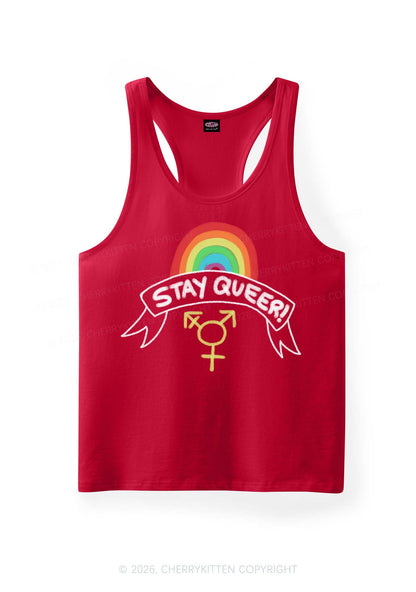 Stay Queer Pride Y2K Men Racerback Tank Top Cherrykitten