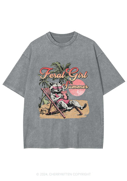 Feral Girl Summer Raccoon Y2K Washed Tee Cherrykitten