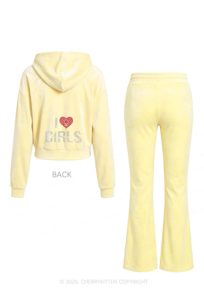 Rhinestone I Love Girls Y2K Velvet Tracksuit Set Cherrykitten
