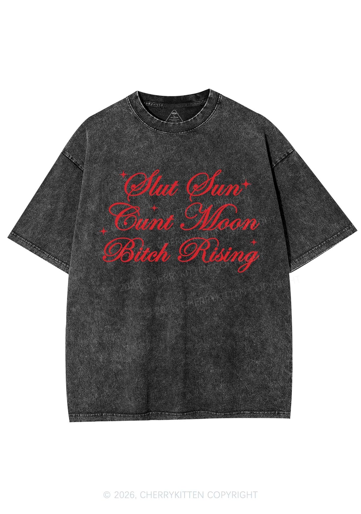 Slxt Sun Cxxt Moon Bxtch Rising Y2K Shirts Washed Tee Cherrykitten