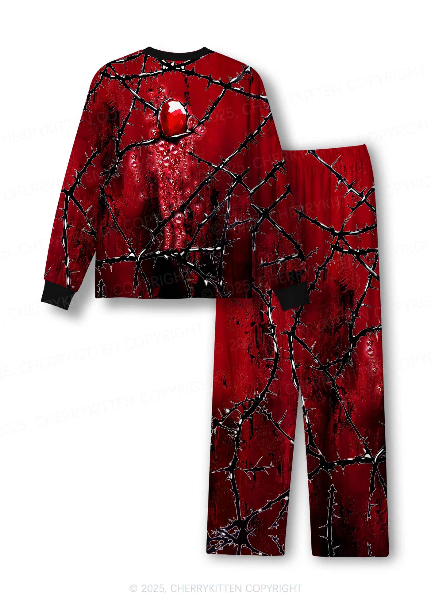 Halloween Thorned Ruby Y2K Print Long Sleeve Pajama Set Cherrykitten