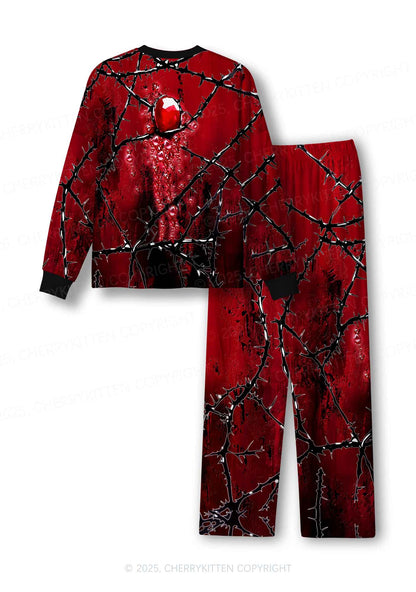 Halloween Thorned Ruby Y2K Print Long Sleeve Pajama Set Cherrykitten