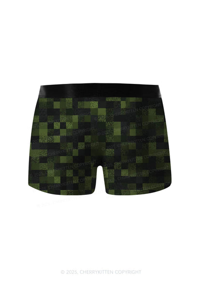 Pixelated Camo Green Y2K Print Men Boxer Briefs Cherrykitten