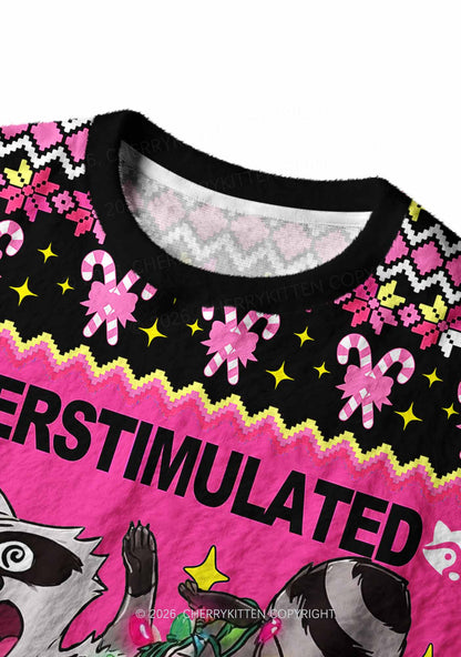 Overstimulated But Festive Raccoon Y2K Knit Sweatshirt Cherrykitten