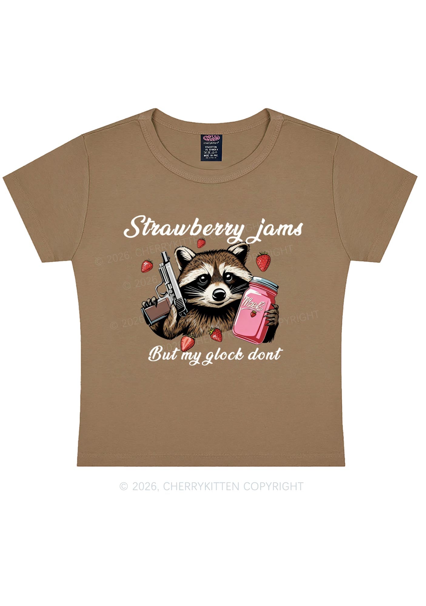 Strawberry Jams Raccoon Y2K Baby Tee Cherrykitten