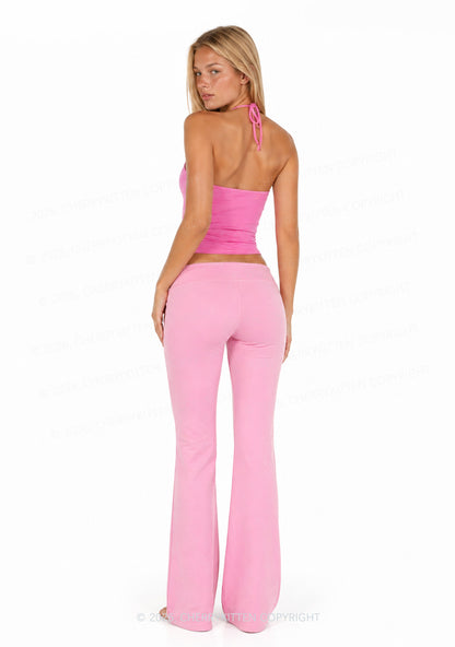 Plain Y2K Low Rise Drawstring Flare Pants Cherrykitten