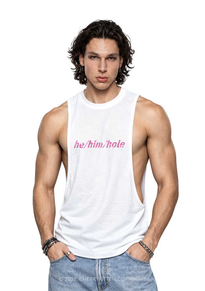 Glitter He Him Hole Pride Y2K Men Muscle Side Cutoff Tank Top Cherrykitten