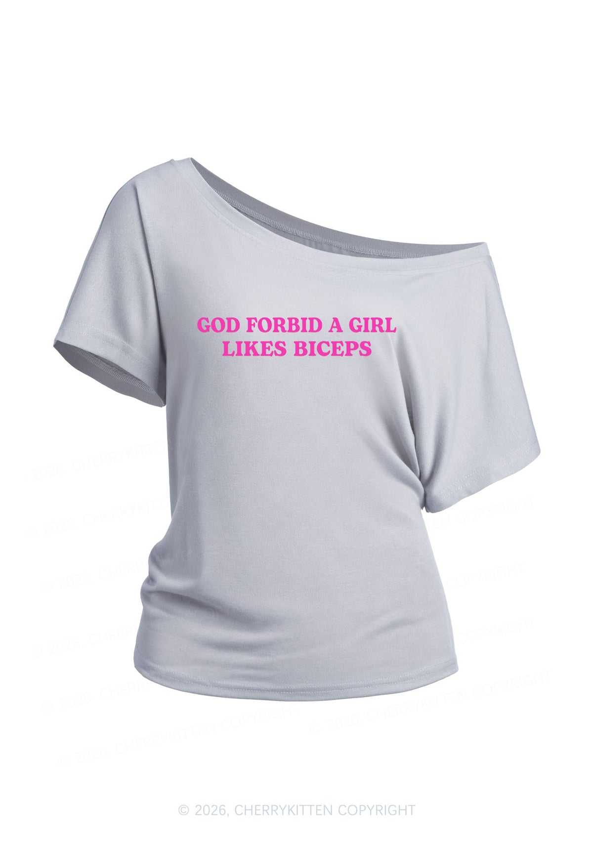God Forbid A Girl Likes Biceps Y2K Off Shoulder Tee Cherrykitten