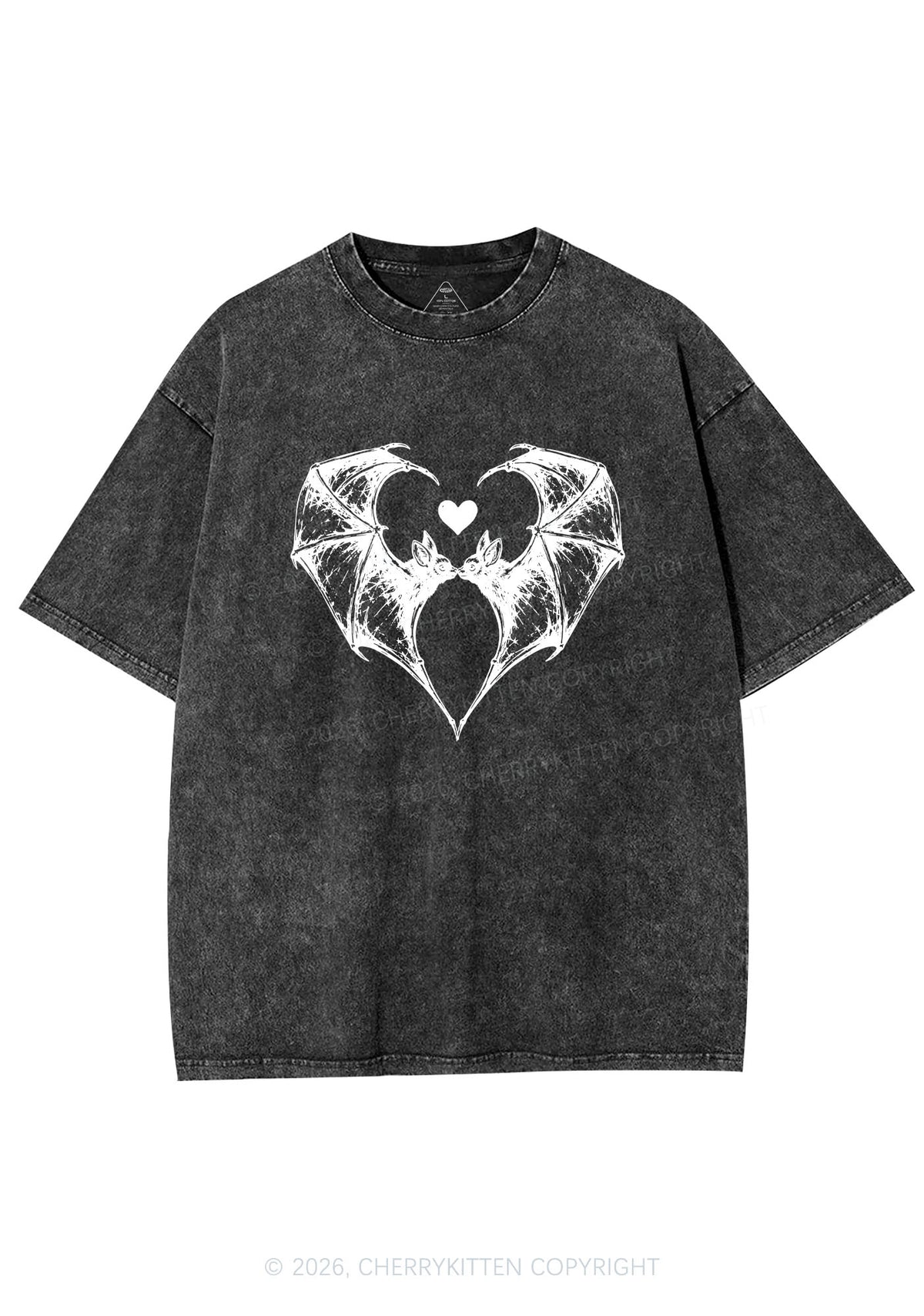 Halloween Bat Heart Y2K Shirts Washed Tee Cherrykitten