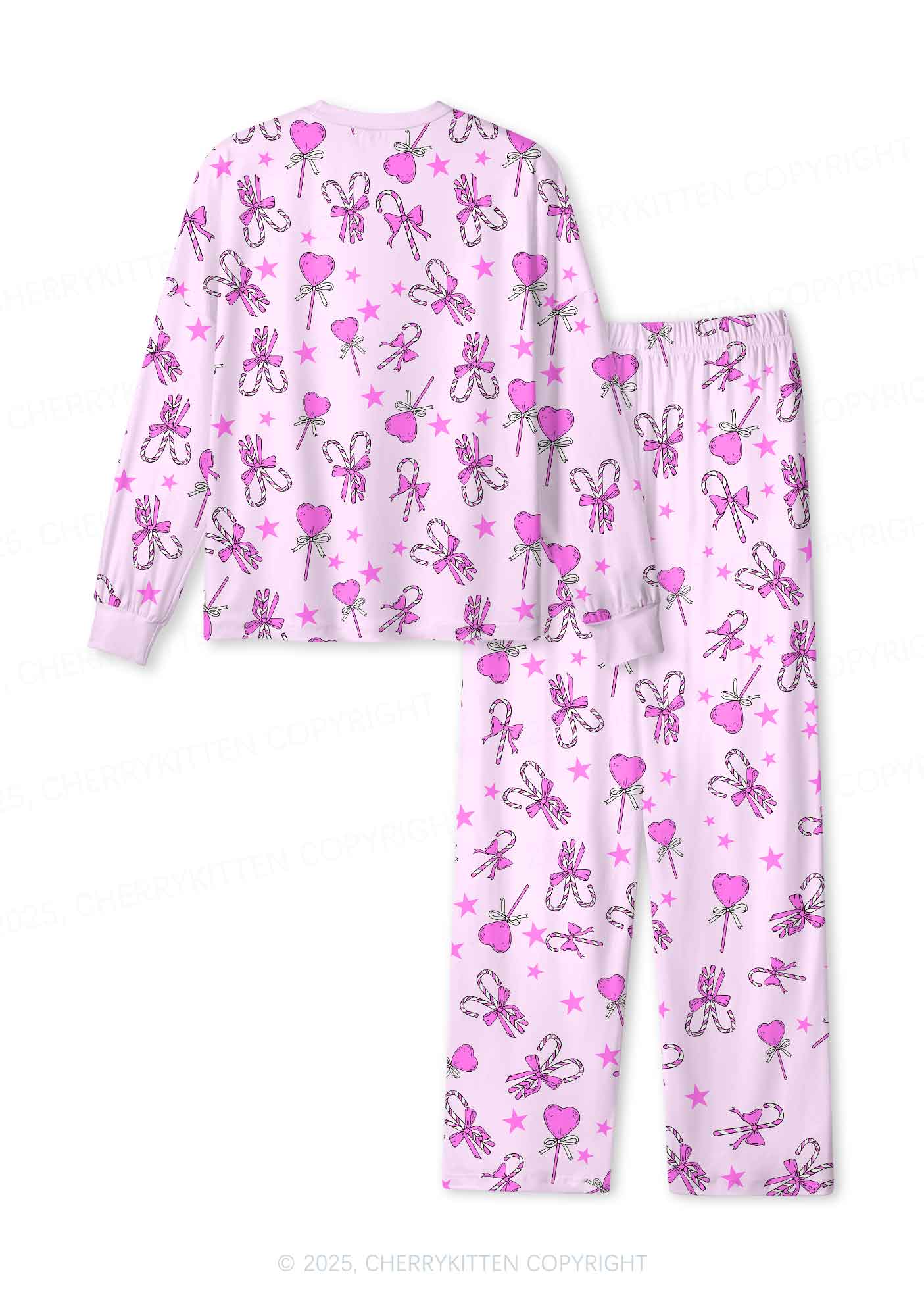 Christmas Heart Candy Y2K Print Long Sleeve Pajama Set Cherrykitten