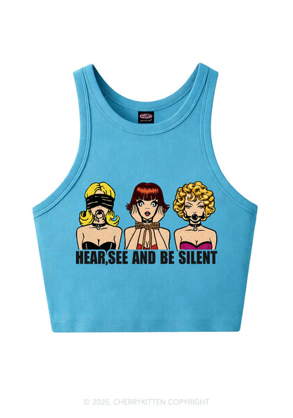 Hear See Be Silent Y2K Crop Tank Top Cherrykitten