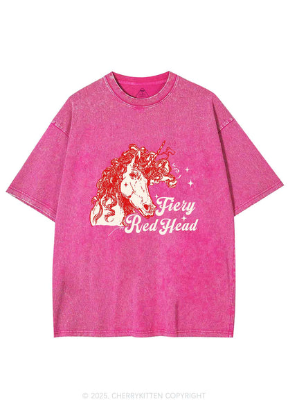 Fiery Red Head Y2K Shirts Washed Tee Cherrykitten