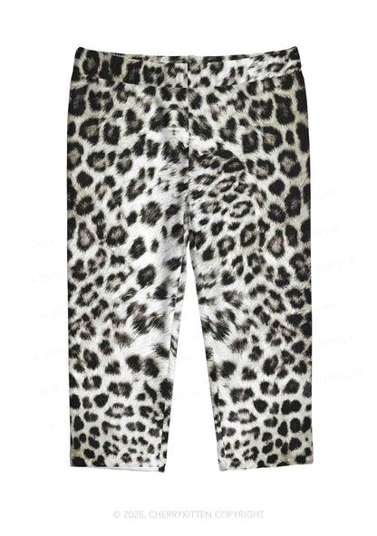 Snow Leopard Y2K Print Capri Pants Cherrykitten