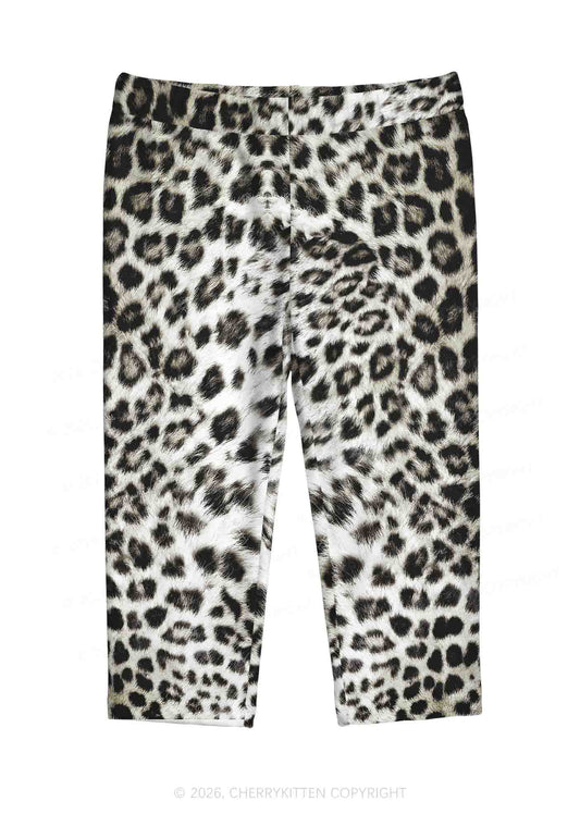 Snow Leopard Y2K Print Capri Pants Cherrykitten