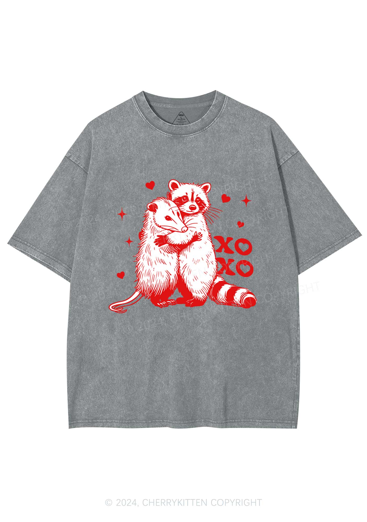 Raccoon XOXO Y2K Valentine's Day Washed Tee Cherrykitten