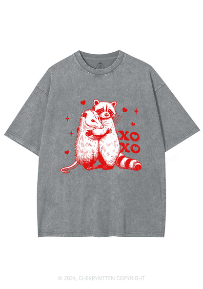 Raccoon XOXO Y2K Valentine's Day Washed Tee Cherrykitten