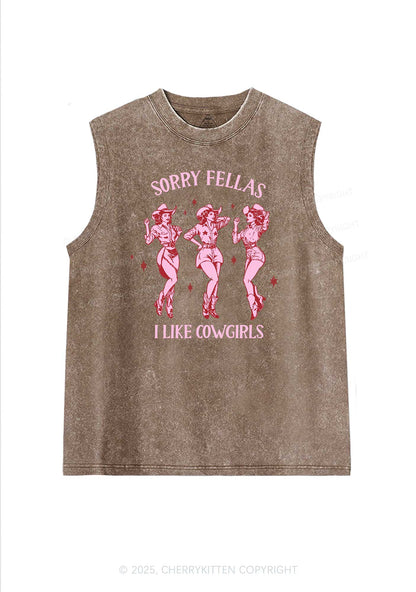 Sorry Fellas I Like Cowgirls Pride Y2K Washed Muscle Tank Cherrykitten