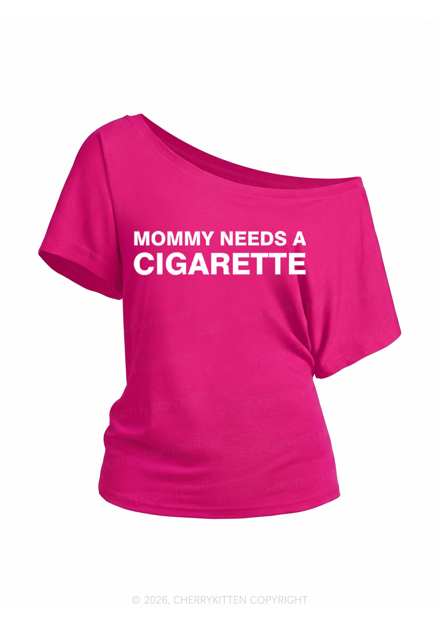 Mommy Needs A Cigarette Y2K Off Shoulder Tee Cherrykitten