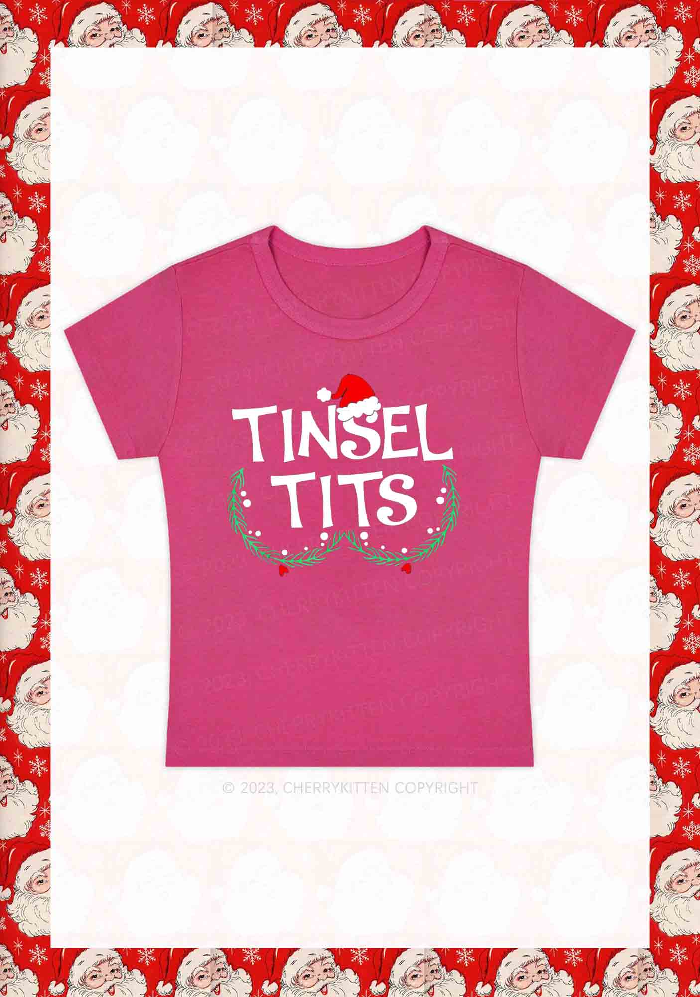 Christmas Hat Tinsel Txts Y2K Baby Tee Cherrykitten