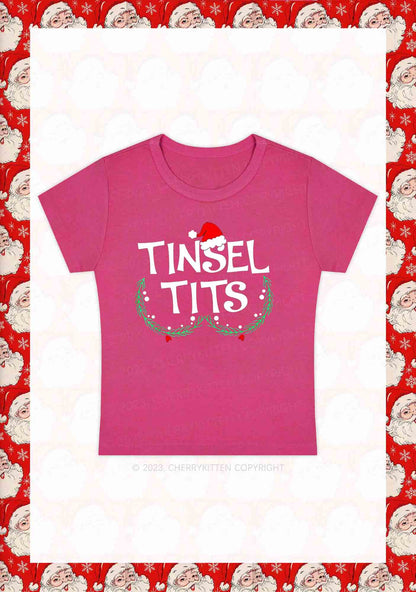 Christmas Hat Tinsel Txts Y2K Baby Tee Cherrykitten