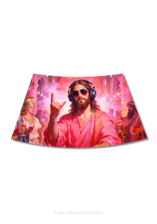Disco Jesus DJ Y2K Print Mini Skirt Cherrykitten